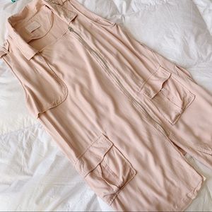 Blush Pink Long Collared Zipper Vest Size M